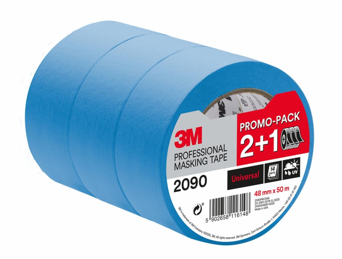 3M™ Professional Masking Tape 2090, Multisurface, Blue, Promo Pack 2+1