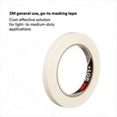 3M™ General Use Masking Tape 201+, Tan, 12 mm x 55 m, 4.4 mil, 72 per case