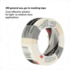 3M™ General Use Masking Tape 201+, Tan, 36 mm x 55 m, 4.4 mil, 24 per case