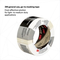 3M™ General Use Masking Tape 201+, Tan, 48 mm x 55 m, 4.4 mil, 24 per case