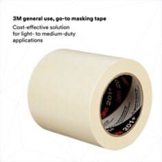 3M™ General Use Masking Tape 201+, Tan, 115 mm x 55 m, 4.4 mil, 8 per case