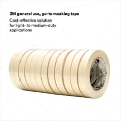 3M™ General Use Masking Tape 201+, Tan, 18 mm x 55 m, 4.4 mil, 48 per case
