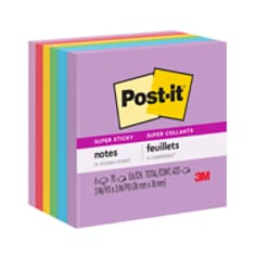 Post-it(R) Super Sticky Notes 654-6SSAN2, 3 in x 3 in (76 mm x 76 mm), Playful Primaries