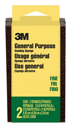 3M™ Sanding Sponge CP-001-2P, Block, 3 3/4 in x 2 5/8 in x 1 in, Fine, 12 pk/cs