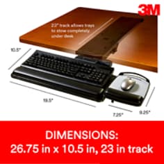3M™ Sit/Stand Easy Adjust Keyboard Tray with Adjustable Keyboard and Mouse Platform, 23 in Track