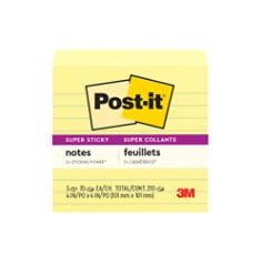 Post-it® Super Sticky Notes, 4 in x 4 in, Canary Yellow, Lined, 3 Pads/Pack