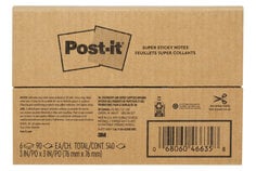 Post-it® Super Sticky Notes 654-6SSMX-SIOC, 3 in x 3 in (76 mm x 76 mm)