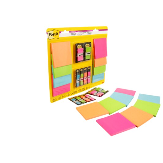 Feuillets super collants 654-8SS2F Post-it®, feuillets et languettes, paquet assorti