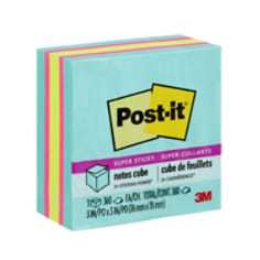 Post-it® Super Sticky Notes Cube, 2027-SSAFG, bright colours, 3 in x 3 in (76 mm x 76 mm)