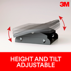 3M foot rest helps reduce strain and fatigue on legs, back and neck. It is height and tilt adjustable with easy, foot controlled, platform tilt adjustment. Contoured 18" wide platform with soft bumps helps massage and soothe feet. Sturdy heavy duty steel base stays in place.