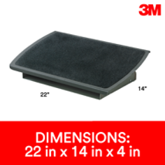 3M foot rest helps reduce strain and fatigue on legs, back and neck. It is height and tilt adjustable with easy, foot controlled, platform tilt adjustment. Extra Wide 22" Platform with Safety Walk™ Slip Resistant Surface Provides Ample Room for Both Feet. Sturdy heavy duty steel base stays in place.