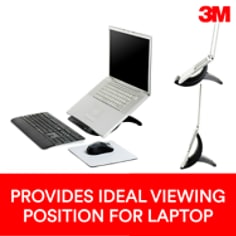 Position your notebook or tablet screen at an ergonomically correct height while taking up less desk space than the LX500. Riser has 3 in of vertical adjustability. Cable management feature keeps cords organized. Non skid base.