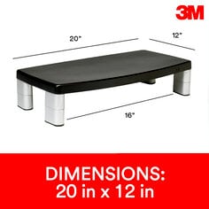 Contemporary design with stacking columns raise the monitor from 1 inch to 5 7/8 inches in increments of 1 5/8 inches to an ergonomically correct level. Features extra wide 16 inch storage space underneath to maximize desk space. Great for laptops, printers or monitors up to 40 lbs. No skid base keeps stand in place.