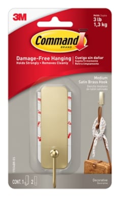 Command™ Medium Satin Brass Hook