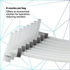 8 nozzles per bag Offers an economical solution for operators, reducing reorders