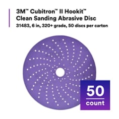 3M™ Cubitron™ II Hookit™ Clean Sanding Abrasive Disc, 31483, 6 in, 320+ grade, 50 discs per carton