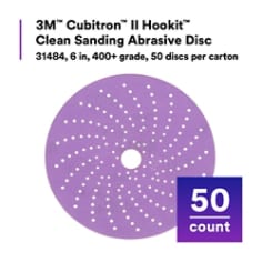 3M™ Cubitron™ II Hookit™ Clean Sanding Abrasive Disc, 31484, 6 in, 400+ grade, 50 discs per carton