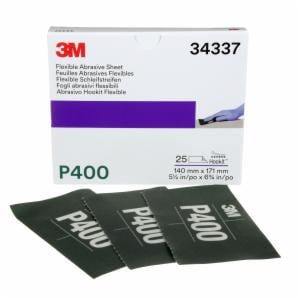 3M™ Hookit Flexible Abrasive Hand Sheet 270J, 34337, P400, 5.5 in x 6.8 in, 25 sheets per carton, 5 cartons per case image 3M™ Hookit Flexible Abrasive Hand Sheet 270J, 34337, P400, 5.5 in x 6.8 in, 25 sheets per carton, 5 cartons per caseimage