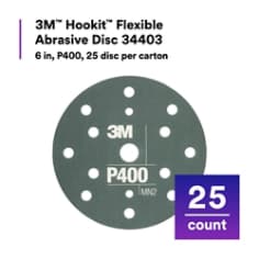 3M™ Hookit™ Flexible Abrasive Disc 34403, 6 in, P400, 25 disc per carton