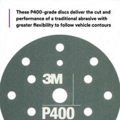 These P400‑grade discs deliver the cut and performance of a traditional abrasive with greater flexibility to follow vehicle contours