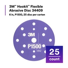 3M™ Hookit™ Flexible Abrasive Disc 34409 6 in, P1500, 25 disc per carton