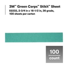 3M™ Green Corps™ Stikit™ Sheet, 02232, 2-3/4 in x 16-1/2 in, 36 grade, 100 sheets per carton