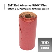 3M™ Red Abrasive Stikit™ Disc, 01109, 6 in, P320 grade, 100 discs per roll