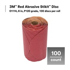 3M™ Red Abrasive Stikit™ Disc, 01114, 6 in, P120 grade, 100 discs per roll