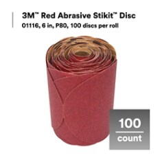 3M™ Red Abrasive Stikit™ Disc, 01116, 6 in, P80, 100 discs per roll