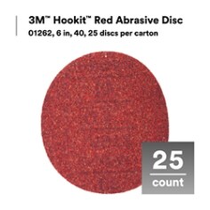 3M™ Hookit™ Red Abrasive Disc, 01262, 6 in, 40, 25 discs per carton