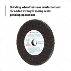 Grinding wheel features reinforcement for added strength during weld grinding operations