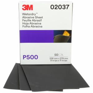 3M™ Wetordry Abrasive Sheet, 02037, P500, 9 in x 11 in, 50 sheets per carton, 5 cartons per caseimage