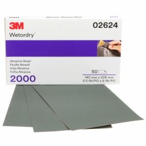 3M™ Wetordry Abrasive Sheet, 02624, 2000, heavy duty, 5 1/2 in x 9 in, 50 sheets per carton, 5 cartons per caseimage