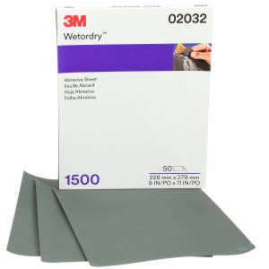 3M™ Wetordry Abrasive Sheet, 02032, 9 in x 11 in, 1500 grade, 50 sheets per carton, 5 cartons per case image 3M™ Wetordry Abrasive Sheet, 02032, 9 in x 11 in, 1500 grade, 50 sheets per carton, 5 cartons per caseimage