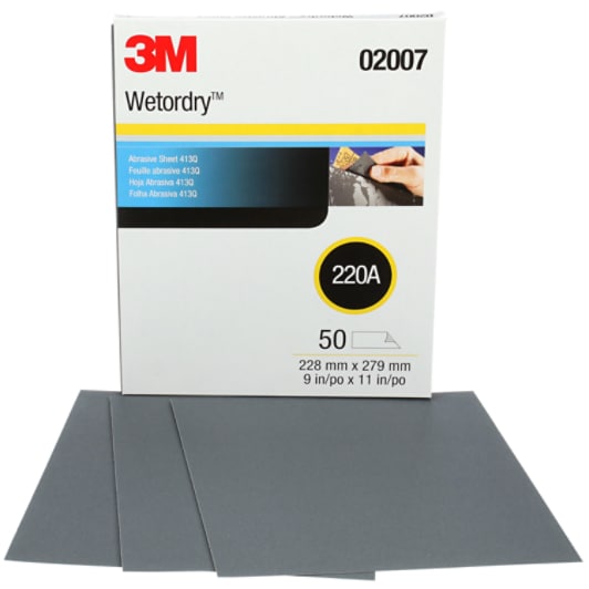 3M™ Wetordry™ Abrasive Sheet 413Q, 02007, 220, 9 in x 11 in, 50 sheets per carton, 5 cartons per case