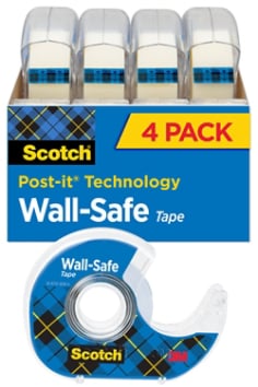 Scotch® Wall Safe Tape, 3/4 in x 650 in, 4 Dispenser/Pack