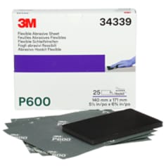 3M™ Flexible Abrasive Hookit™ Sheet, 34339, 5.5 in x 6.8 in (13.97 cm x 17.2 cm), P600, 25 sheets per box