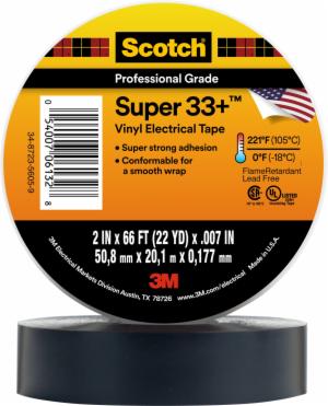 Scotch Super 33+ Vinyl Electrical Tape, 2 in x 66 ft, 1.5 in Core, Black, 24 rolls/Case image Scotch Super 33+ Vinyl Electrical Tape, 2 in x 66 ft, 1.5 in Core, Black, 24 rolls/Caseimage
