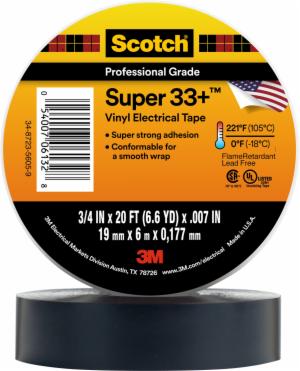Scotch Super 33+ Vinyl Electrical Tape, 3/4 in x 20 ft, Black, 10 rolls/carton, 100 rolls/Case image Scotch Super 33+ Vinyl Electrical Tape, 3/4 in x 20 ft, Black, 10 rolls/carton, 100 rolls/Caseimage