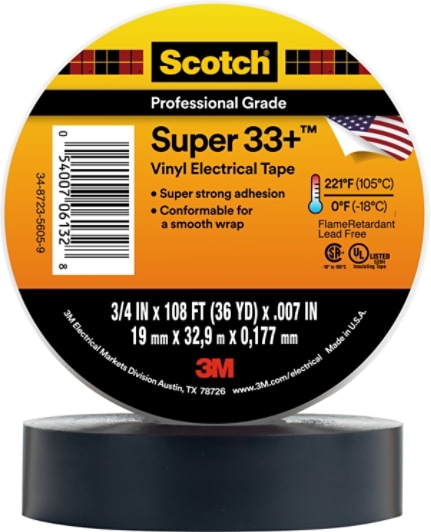 3M Scotch Super 33+ Vinyl Electrical Tape, 3/4 in x 36 yd, Black 3M Scotch Super 33+ Vinyl Electrical Tape, 3/4 in x 36 yd, Black