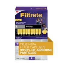 Image of Filtrete™ Advanced Allergen, Bacteria & Virus Air Purifier Filter FAPF-HW-R. A yellow banner reads True HEPA Filter Captures 99.97% of Airborne Particles.