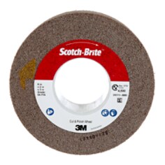A Scotch-Brite Cut and Polish Wheel, 5A Fine, 8 inches by 2 inches x 3 inches