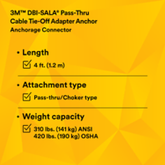 3M™ DBI-SALA® Pass-Thru Cable Tie-Off Adapter Anchor 5900550 Stainless Steel