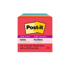 Post-it® Super Sticky Notes in 4 in x 4 in feature 2x the sticking power. Use for lists or longer notes on doors, windows or walls. Unique adhesive reliably sticks and re-sticks so your message can stay front and center. Lined notes are great for to-do lists. Move your to-dos with you throughout the day. Classic rainbow hues from the Playful Primaries collection brighten your day. 6 Pads/Pack, 90 Sheets/Pad.