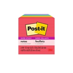 Post-it® Super Sticky Notes in 4 in x 4 in feature 2x the sticking power. Use for lists or longer notes on doors, windows or walls. Unique adhesive reliably sticks and re-sticks so your message can stay front and center. Lined notes are great for to-do lists. Move your to-dos with you throughout the day. Classic rainbow hues from the Playful Primaries collection brighten your day. 6 Pads/Pack, 90 Sheets/Pad.