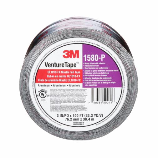 3M™ Venture Tape™ UL181B-FX Mastik Foil Tape 1580-P, Silver, 3 in x 100
 ft