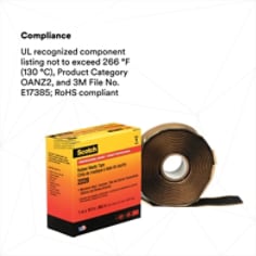 COMPLIANCE: UL recognized component listing not to exceed 266 °F (130 °C), Product Category OANZ2, and 3M File No. E17385; RoHS compliant