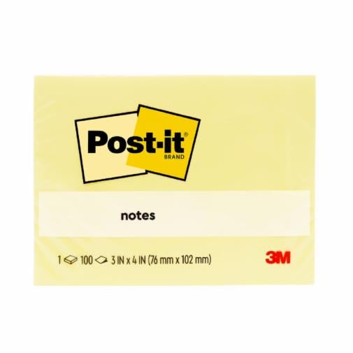 Post-it® Notes 657, Canary Yellow, 3 in x 4 in, 100 Sheets/Pack, 12 Packs/Inner, 144 Packs/Carton