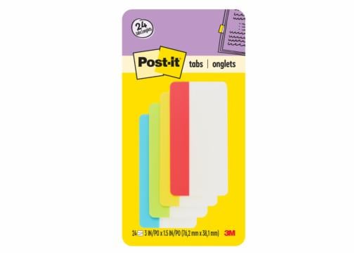 Onglets de classement Post-it® 686-ALYR3IN, couleurs primaires assorties, 76,2 mm x 38,1 mm (3 po x 1,5 po)