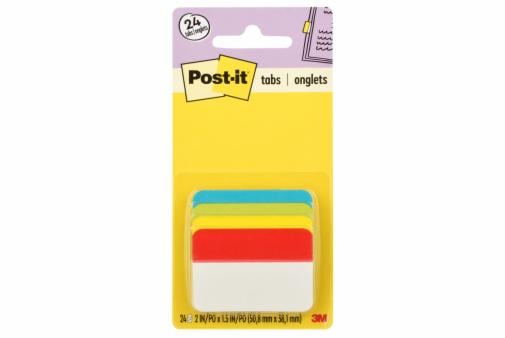 Onglets de classement angulaires Post-it® 686A-ALYR, couleurs primaires assorties, 50,8 mm x 38,1 mm (2 po x 1,5 po)